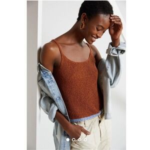Anthropologie Pilcro Easy Breezy Knit Brown Blue Trim Cami Tank Top Women Sz M